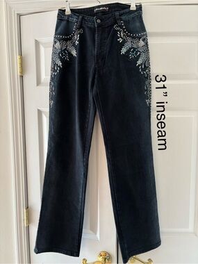 Brazil Roxx Black Embellished Straight Leg Jeans
